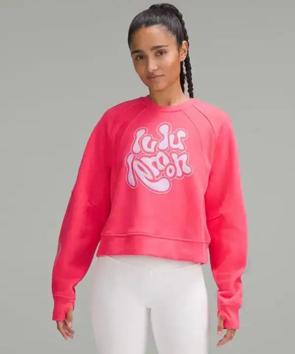 Lululemon Scuba M/L Oversized Glazed Pink Embroidered Logo Cropped Pullover